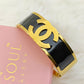 Luxury 18K Gold Plated Anti-Tarnish Bangle – Bold Black Enamel Designer Bracelet with Engraved Channel-Inspired Logo RGB511