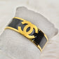 Luxury 18K Gold Plated Anti-Tarnish Bangle – Bold Black Enamel Designer Bracelet with Engraved Channel-Inspired Logo RGB511
