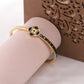 Luxury 22K Gold Plated Adjustable Kada Bracelet for Women – Anti-Tarnish Designer Bangle in Stainless Steel with Black Enamel & Crystal Accents RGB514