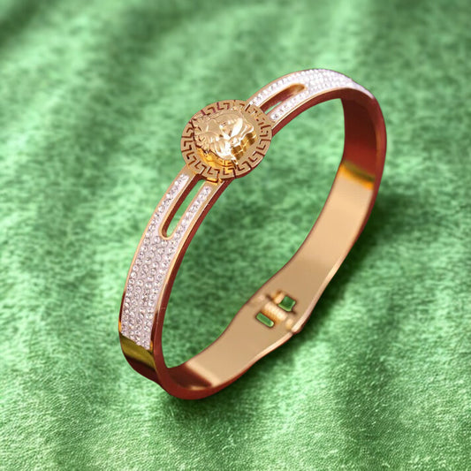 Royal 22K Gold Plated Adjustable Queen Kada Bracelet for Women – Anti-Tarnish Designer Bangle with Crystal Embellishments RGB515