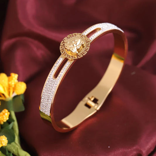 Royal 22K Gold Plated Adjustable Queen Kada Bracelet for Women – Anti-Tarnish Designer Bangle with Crystal Embellishments RGB515