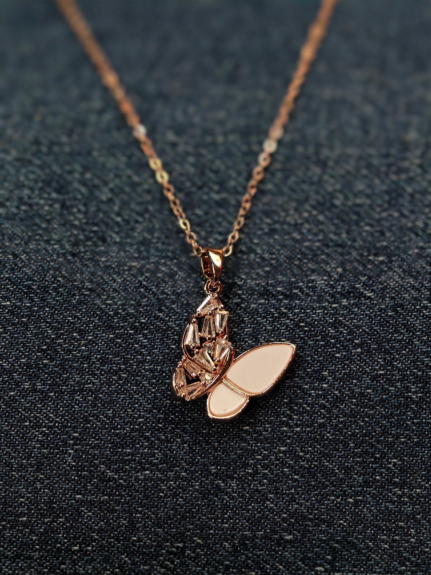 18K Rose Gold Plated Anti Tarnish Solitary Butterfly Pendant Necklace RGCP106