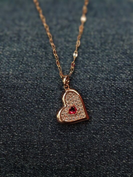 18K Rose Gold Plated Dazzling Heart Anti Tarnish Chain Pendant Necklace