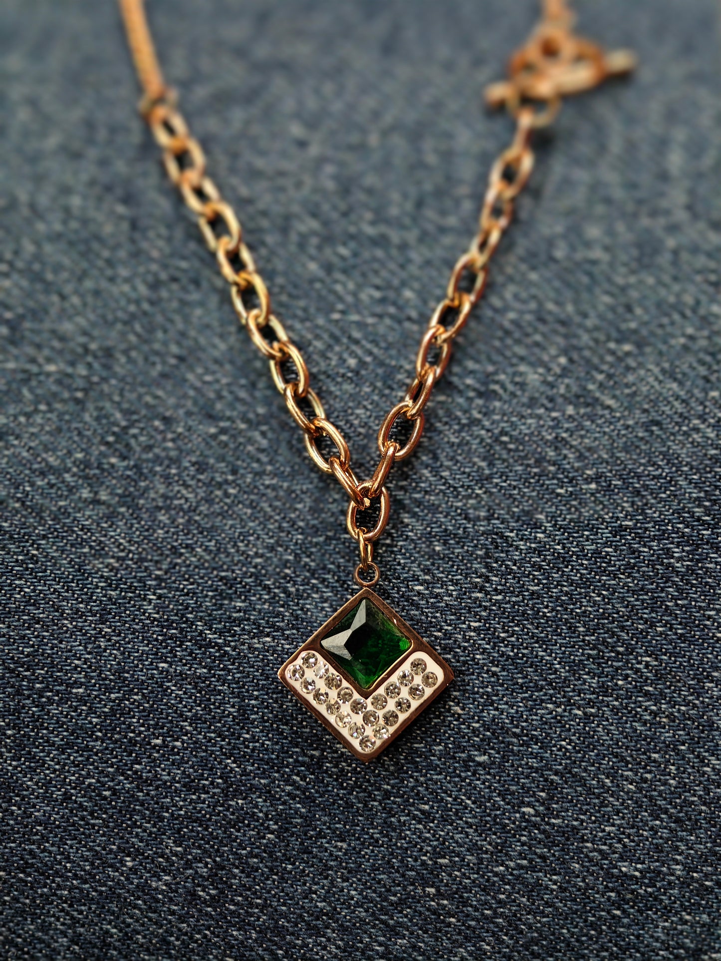 18K Rose Gold Plated Mystic Rhombus Anti Tarnish Pendant Necklace RGCP114