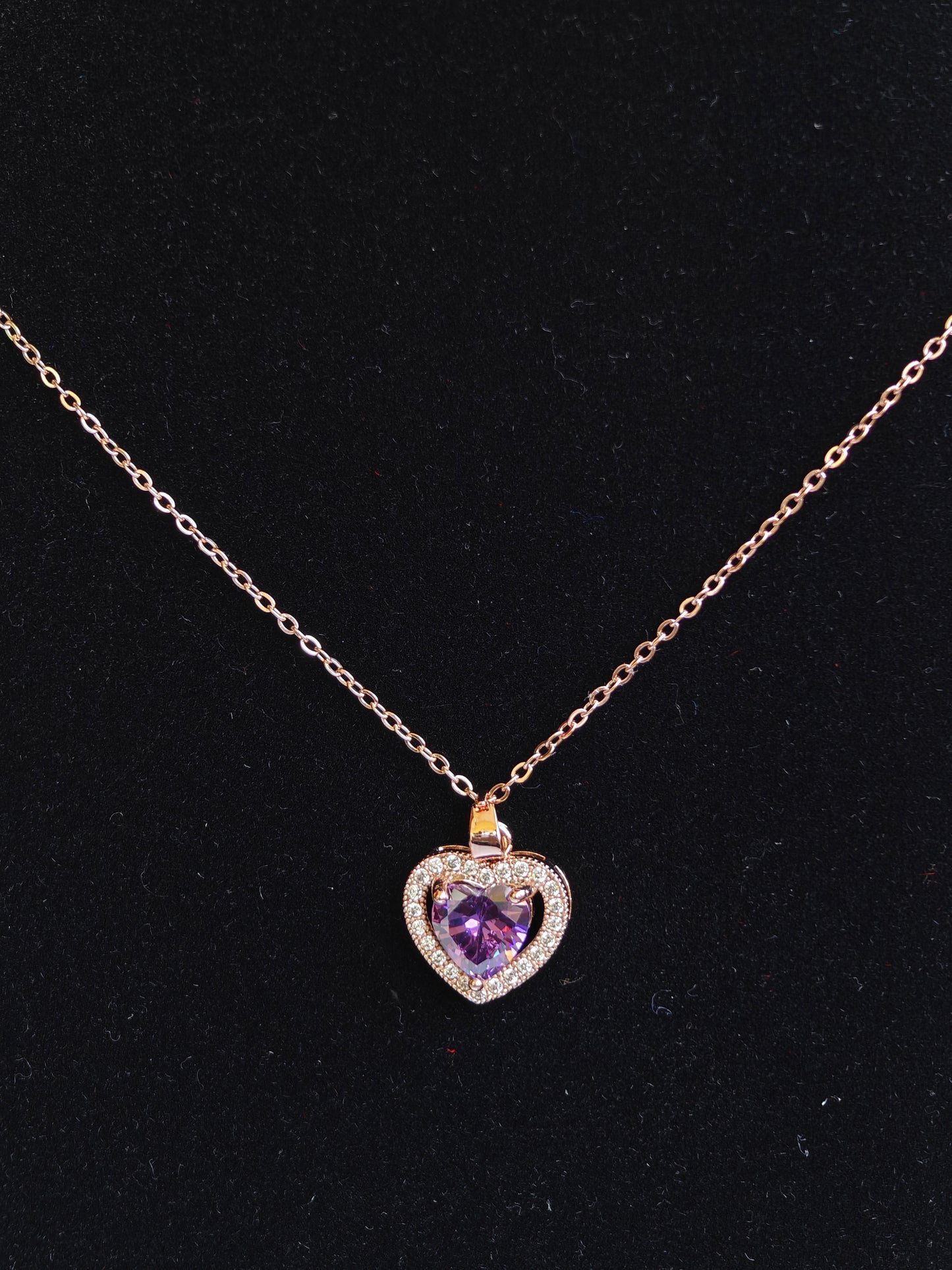 Purple Heart Anti Tarnish 18K Plated Rose Gold Pendant Necklace RGCP125