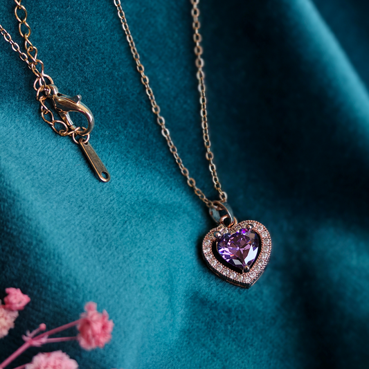 Purple Heart Anti Tarnish Pendant Necklace Rose Gold