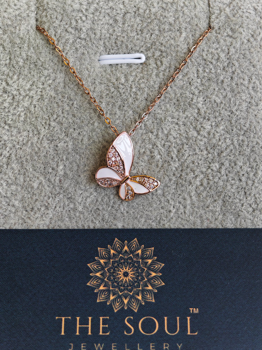 Dazzling Butterfly Anti Tarnish 18 K Rose Gold Plated Pendant Necklace Rose Gold RGCP126