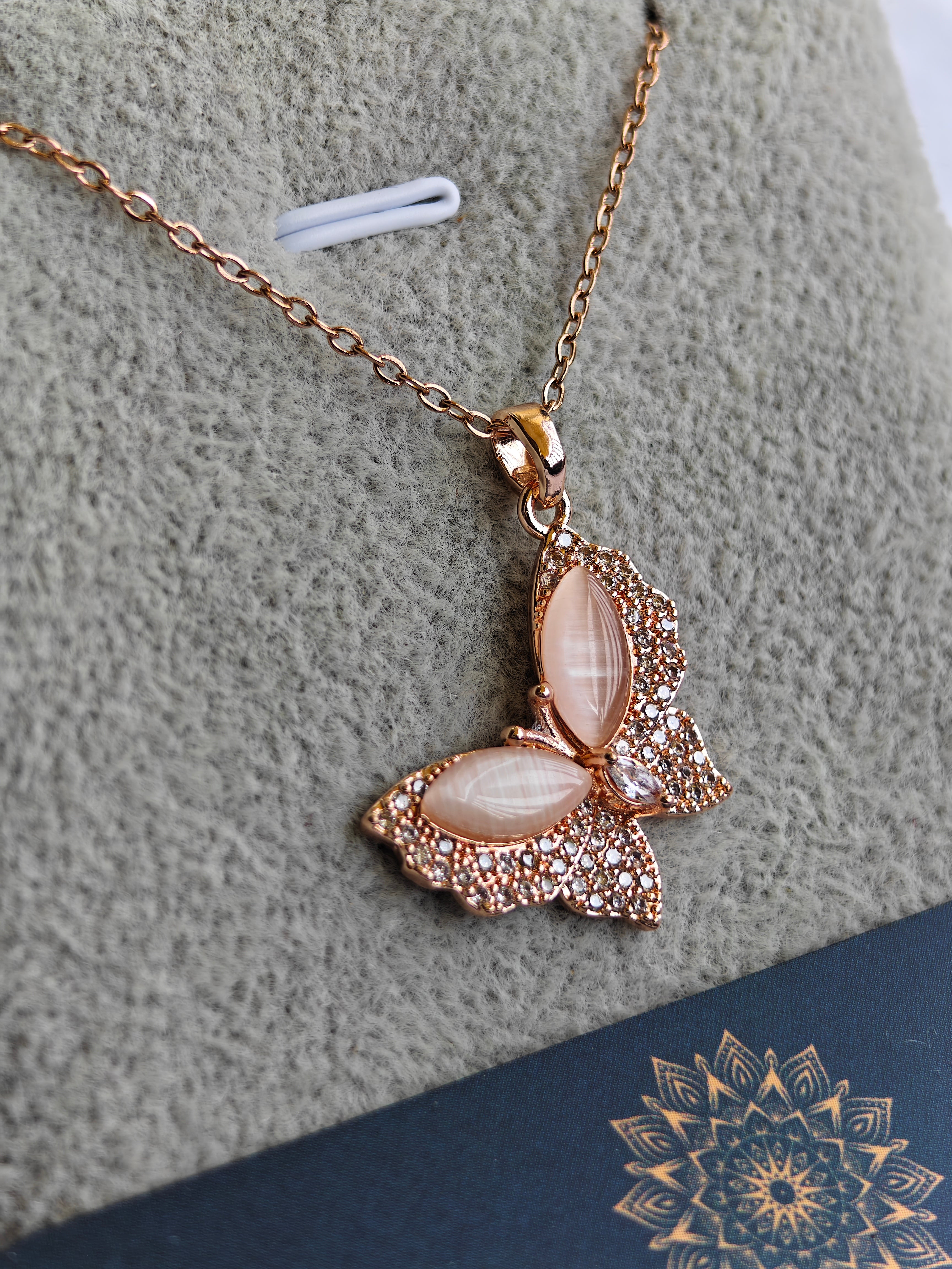 Colorful butterfly Pendant in plated Rose online Gold necklace