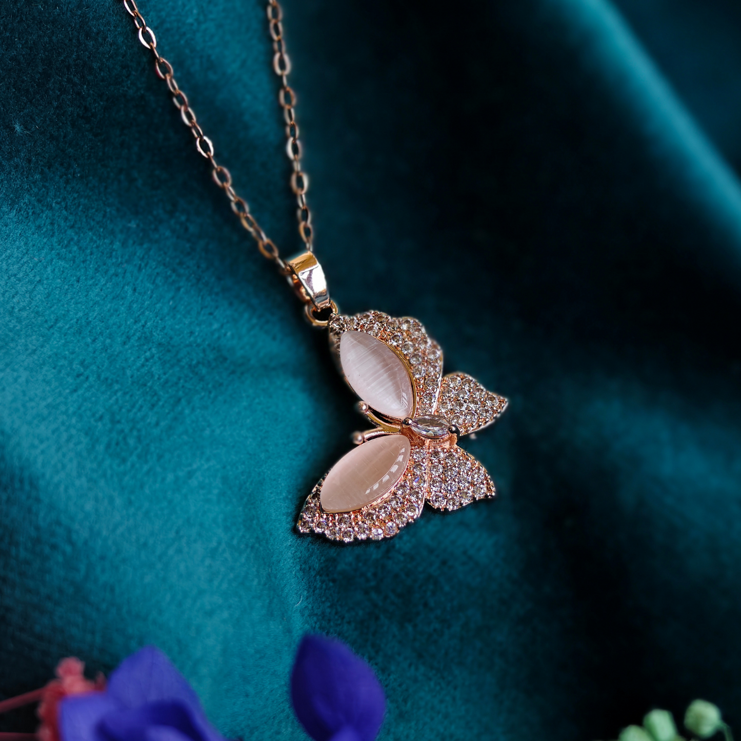 Anti Tarnish 18K Rose Gold Plated Butterfly Pendant Necklace RGCP127