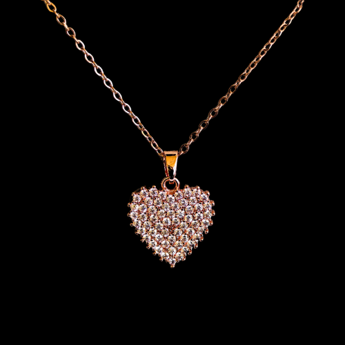 Crystal Heart Anti Tarnish Rose Gold Plated Pendant Necklace RGCP131