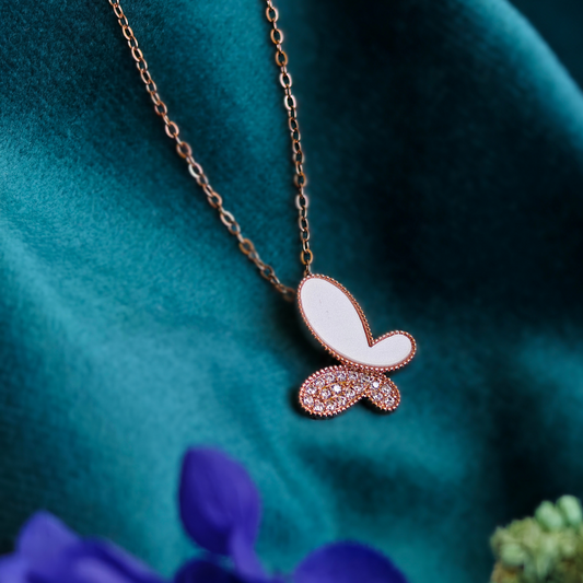 Cute Butterfly Anti Tarnish 18K Rose Gold Plated Chain Pendant Necklace RGCP132