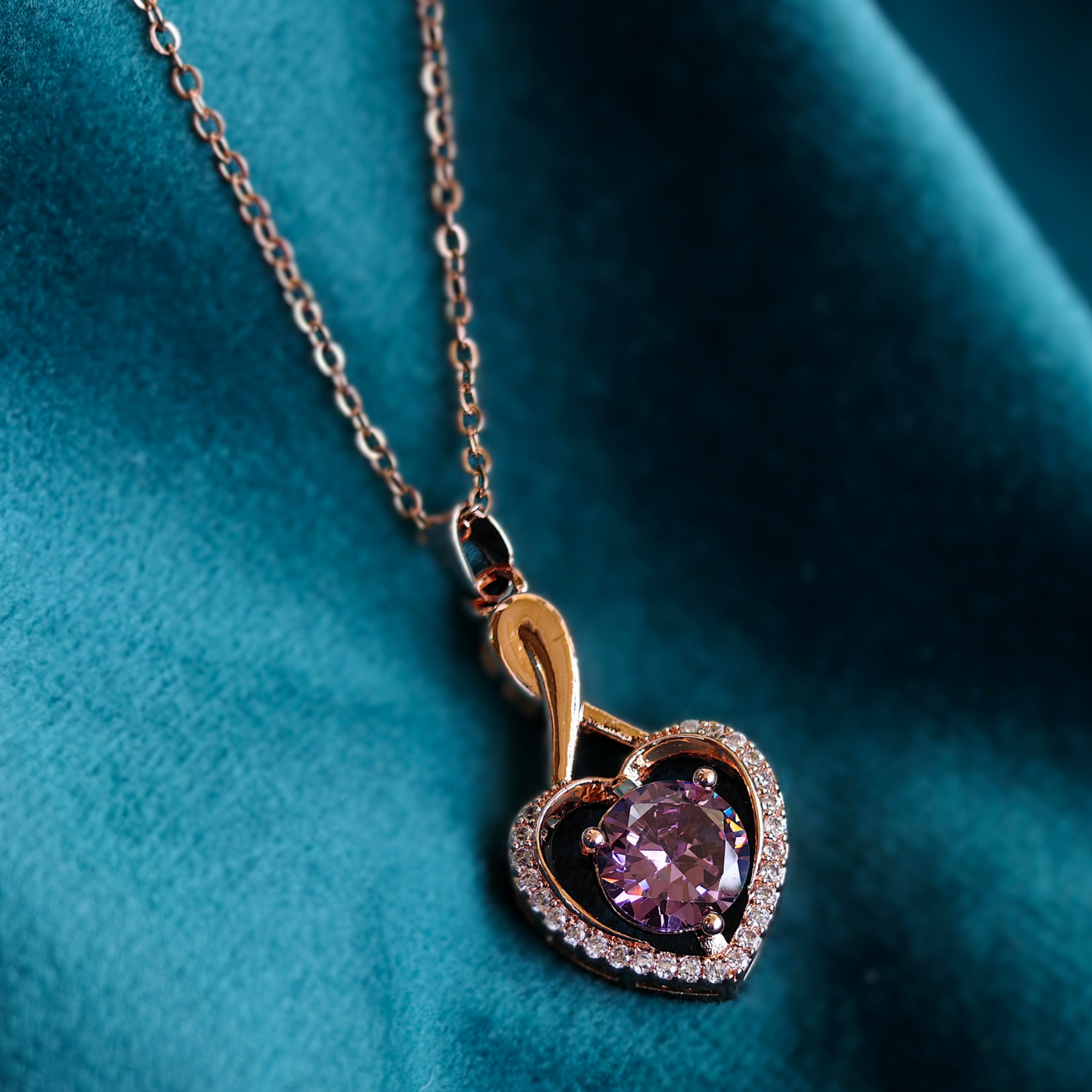 Purple Heart Anti Tarnish 18K Rose Gold Plated Stainless Steel Chain Pendant Set RGCP133