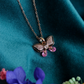 Pink Crystal Butterfly Anti Tarnish Pendant Necklace Rose Gold RGCP140