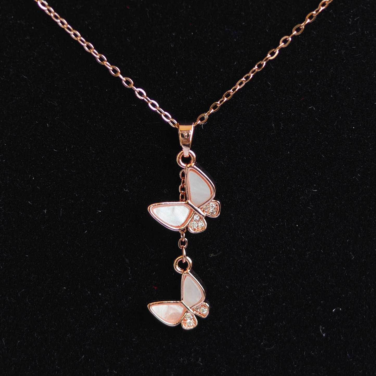 18K Rose Gold Plated Love Butterflies Anti Tarnish Pendant Necklace Rose Gold RGCP141