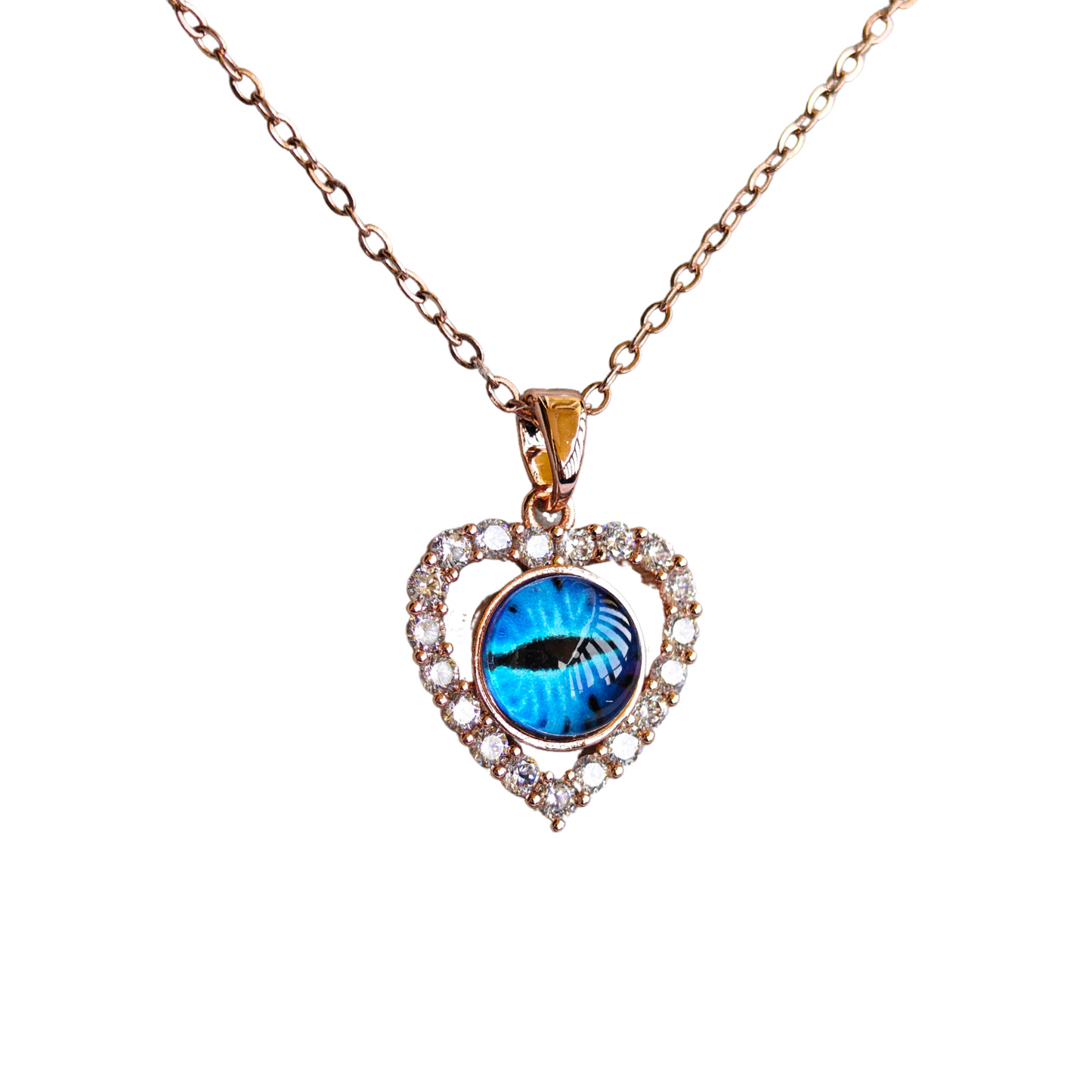 Evil Eye Heart 18K Rose Gold Plated Anti Tarnish Chain Pendant Necklace Set RGCP142