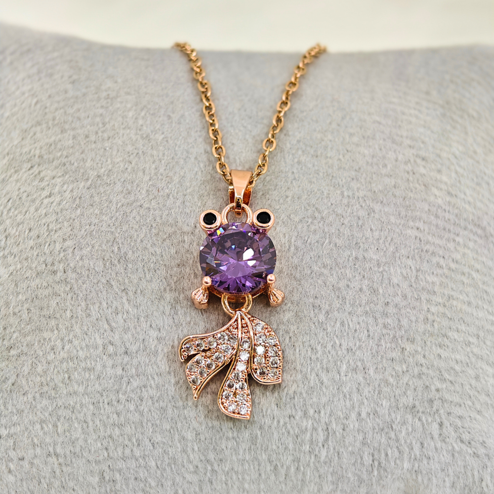 18K Rose Gold Plated Stainless Steel Purple Doll Chain Anti Tarnish Pendant RGCP145