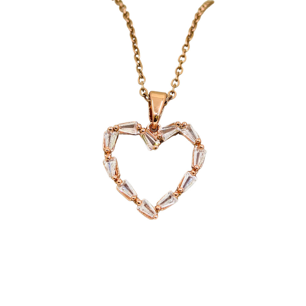 White Crystal Heart Anti Tarnish Pendant Necklace Rose Gold RGCP146