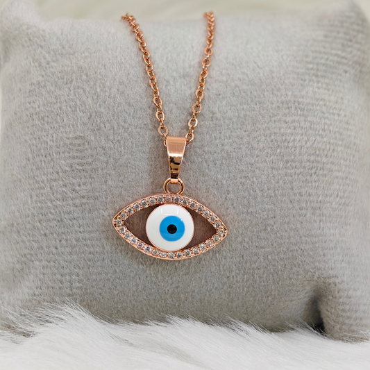 Anti Tarnish Blue Eye 18K Rose Gold Plated Chain Pendant Necklace RGCP 147