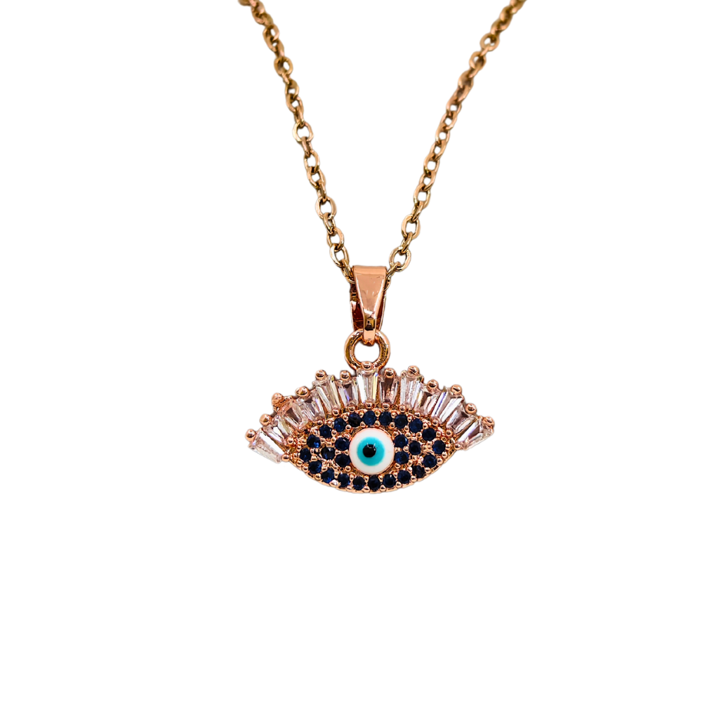 18K Rose Gold Plated Anti Tarnish Evil Eye Chain Pendant Necklace RGCP148