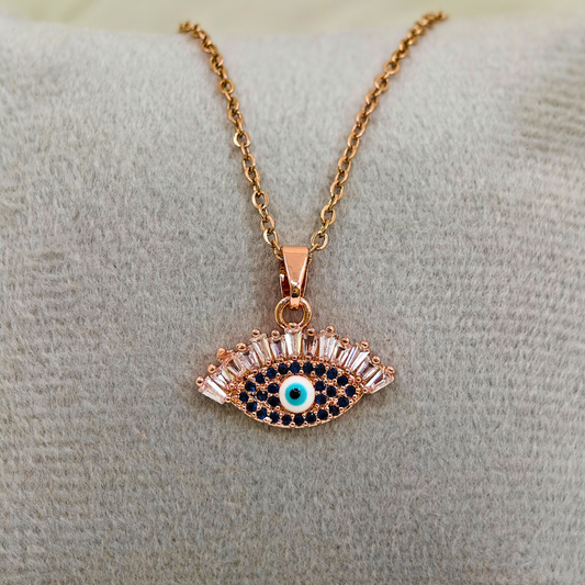 18K Rose Gold Plated Anti Tarnish Evil Eye Chain Pendant Necklace RGCP148