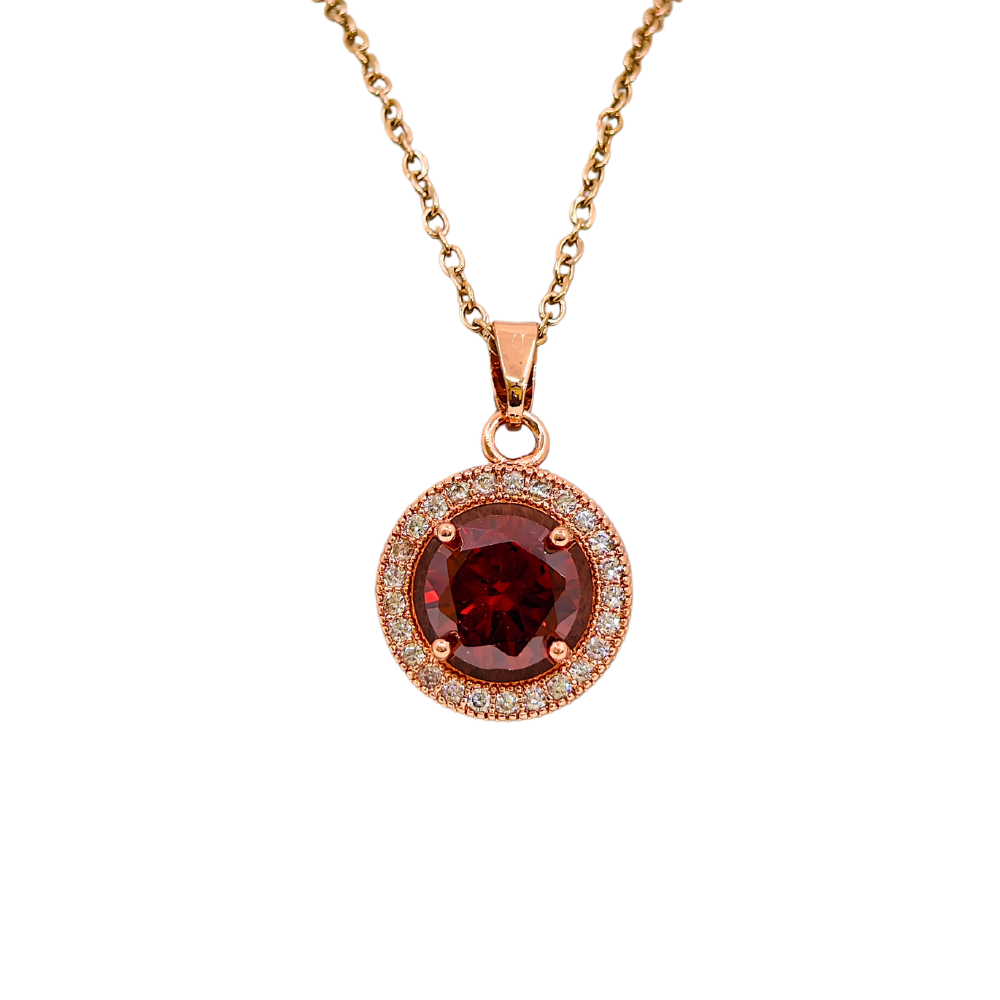 18K Rose Gold Plated Anti Tarnish Ruby Chain Pendant Necklace RGCP101