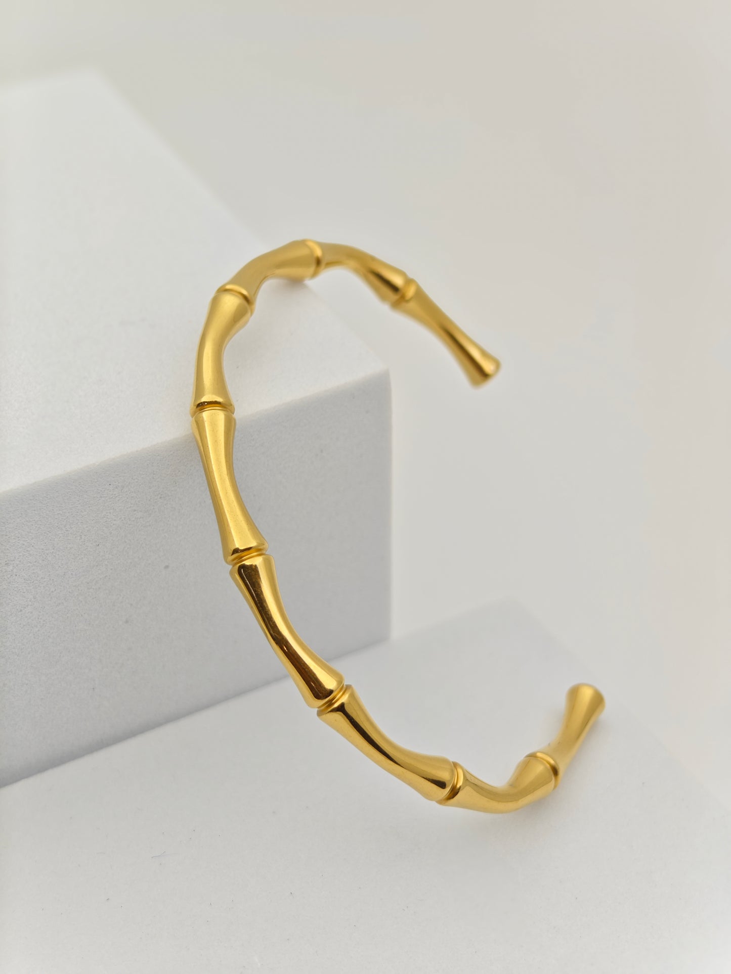 Minimalist 18K Gold Plated Anti-Tarnish Bamboo Design Bangle Bracelet RGB270