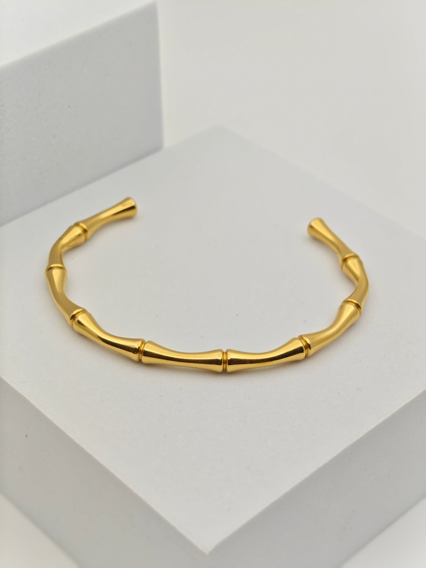 Minimalist 18K Gold Plated Anti-Tarnish Bamboo Design Bangle Bracelet RGB270