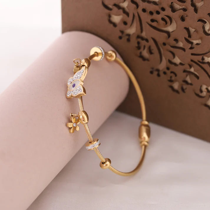 Elegant 22K Gold Plated Butterfly Evil Eye Bracelet for Women – Anti-Tarnish Charm Bracelet with Crystal Accents