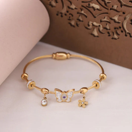 Elegant 22K Gold Plated Butterfly Evil Eye Bracelet for Women – Anti-Tarnish Charm Bracelet with Crystal Accents