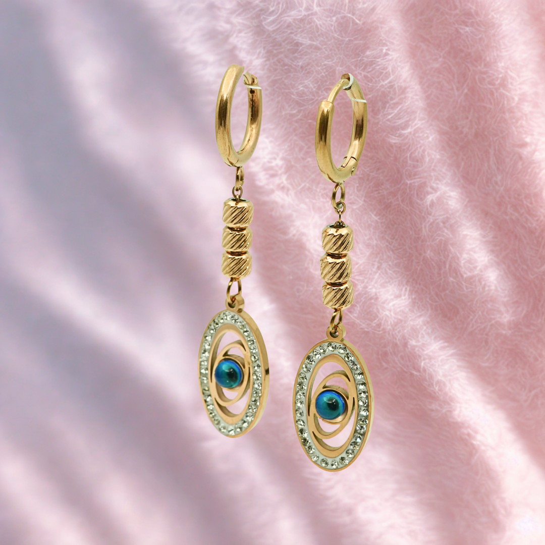 18K Rose Gold Plated Evil Eye Dangler Earrings for Women – Anti-Tarnish Sparkling Drop Earrings with Crystal Accents  ATER215