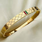 Luxury 18K Yellow Gold Plated Anti-Tarnish Designer Bangle – Iconic Red & Green Accent for Men & Women RGB481