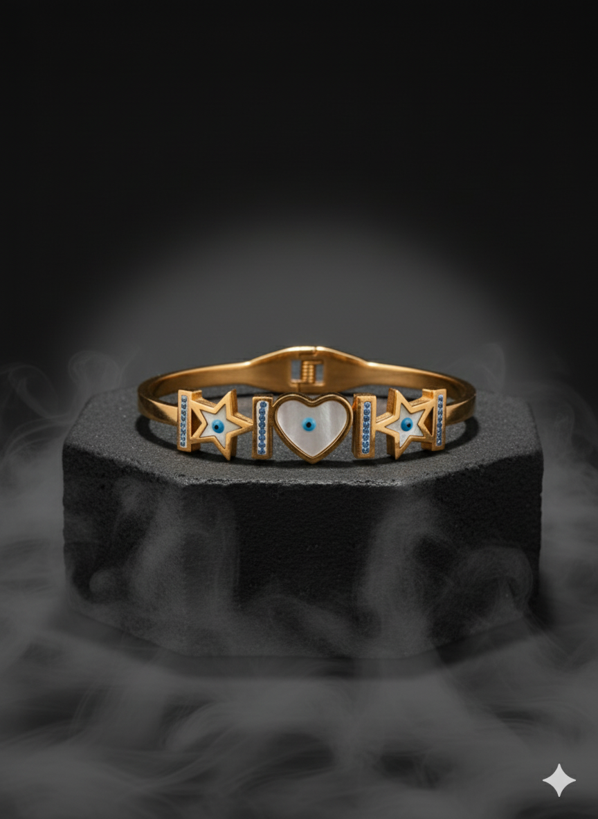 Starry Heart Evil Eye Rose Gold Bracelet Anti-Tarnish Daily Wear Kada for Women Premium Protection Jewelry Gift