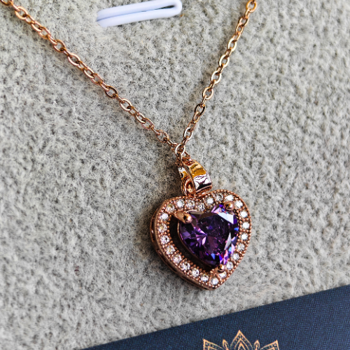 Purple Heart Anti Tarnish 18K Plated Rose Gold Pendant Necklace RGCP125