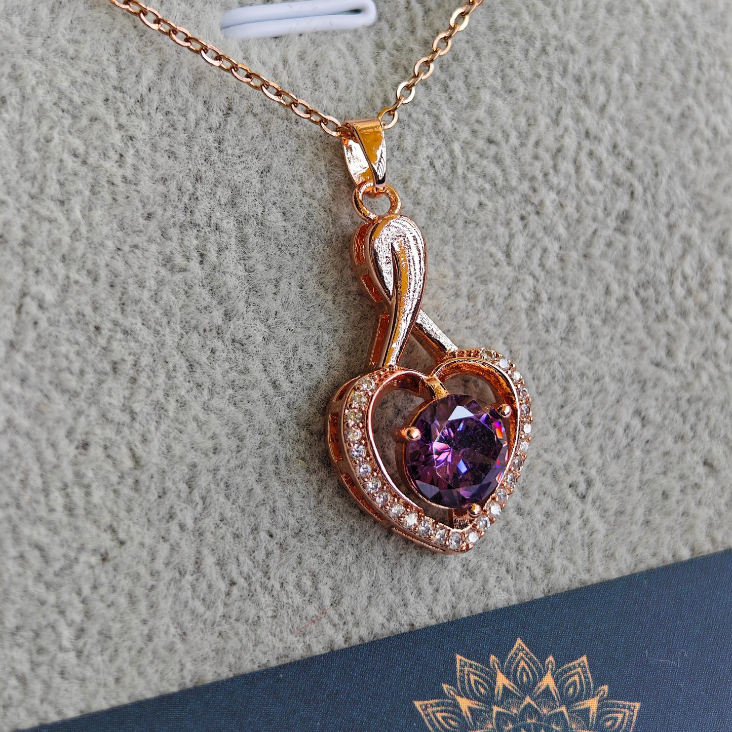 Purple Heart Anti Tarnish 18K Rose Gold Plated Stainless Steel Chain Pendant Set RGCP133