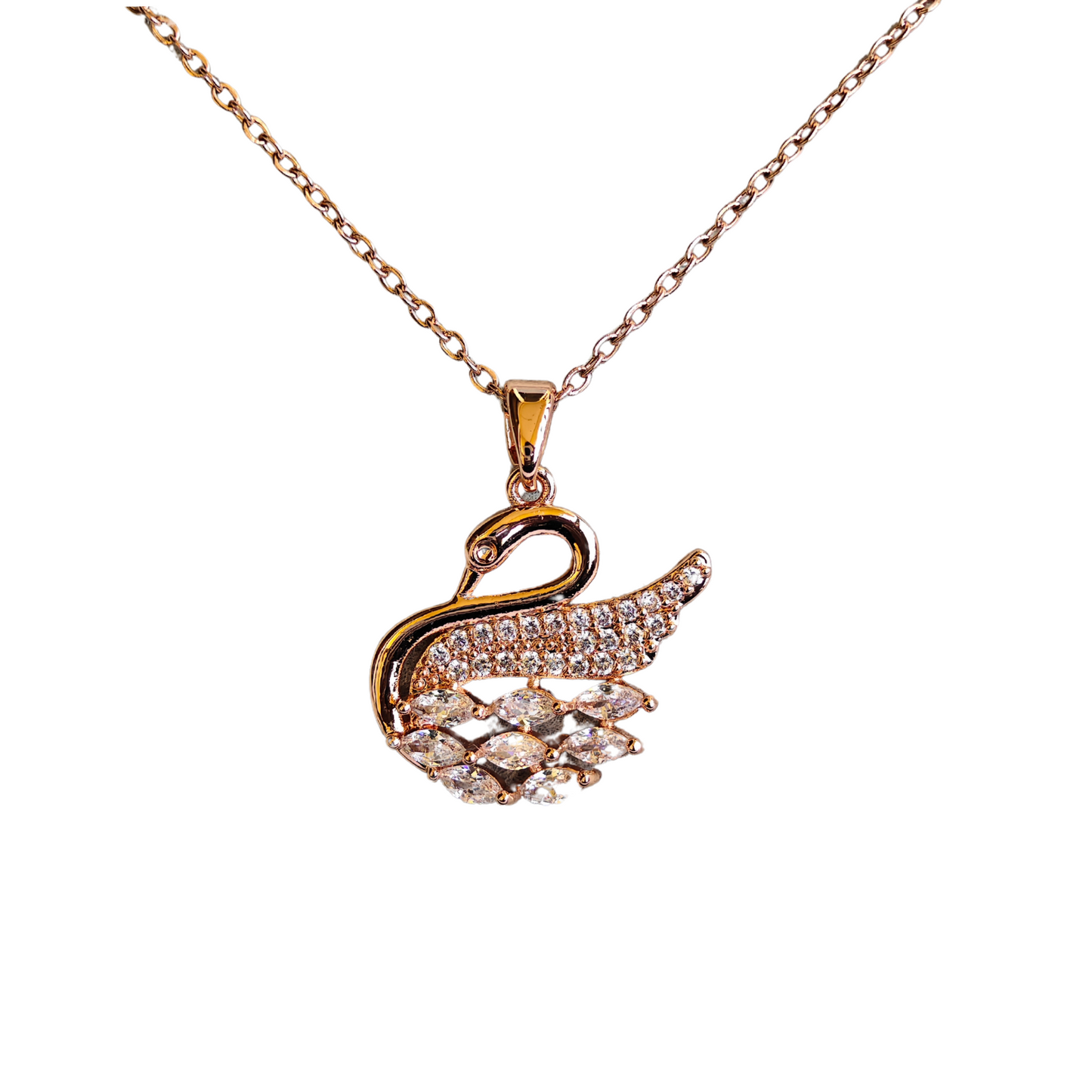 Anti Tarnish Swan Pendant Necklace Rose Gold Stainless Steel RGCP134