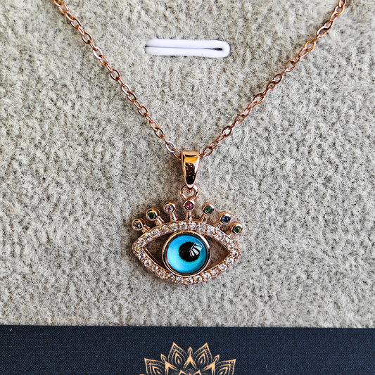 Anti Tarnish Evil Eye Pendant Necklace Rose Gold Stainless Steel RGCP135