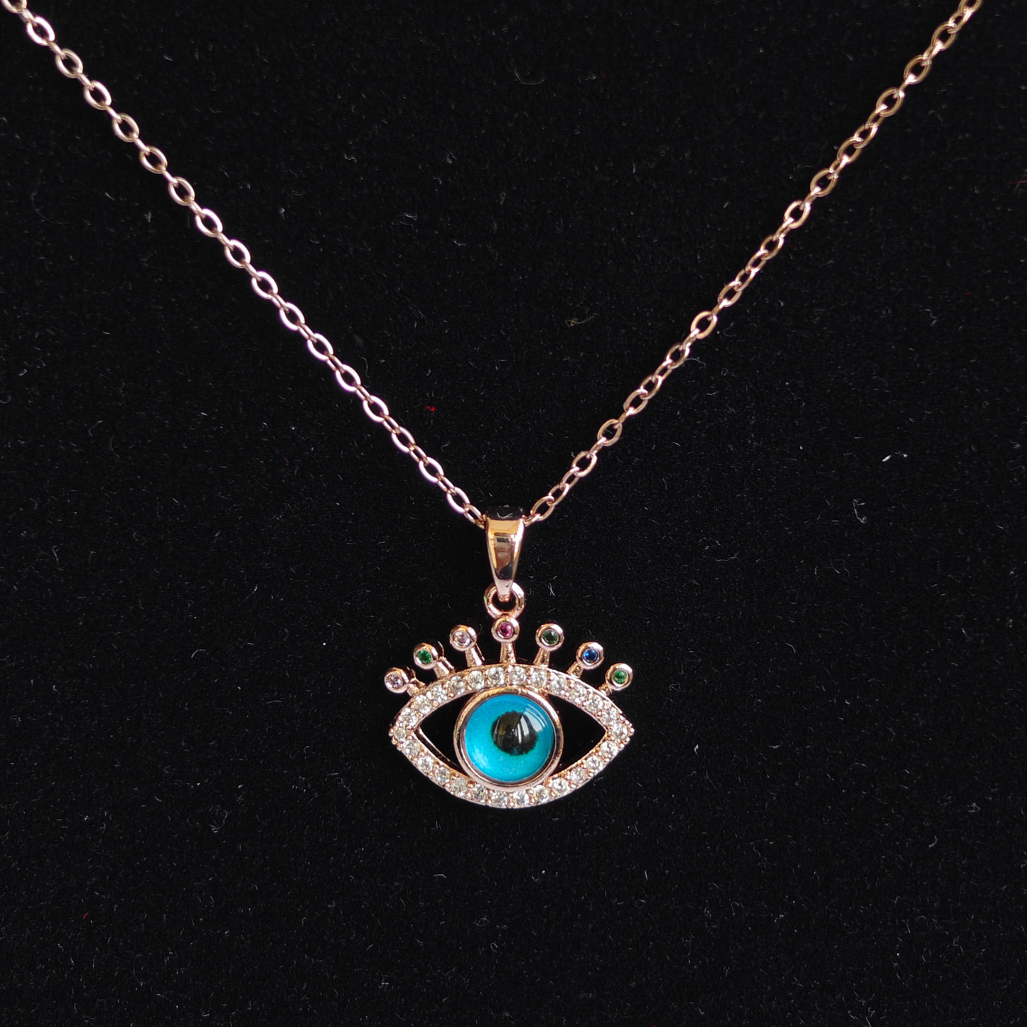 Anti Tarnish Evil Eye Pendant Necklace Rose Gold Stainless Steel RGCP135