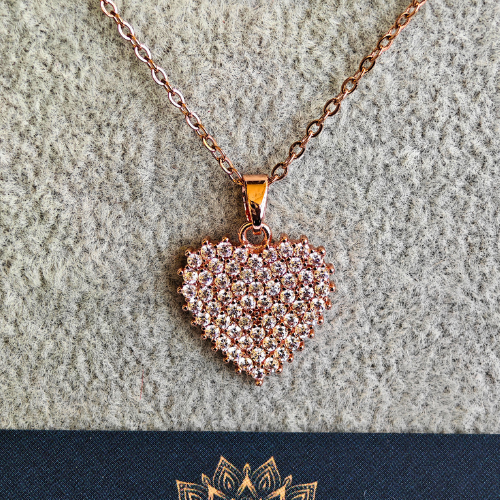 Crystal Heart Anti Tarnish Rose Gold Plated Pendant Necklace RGCP131