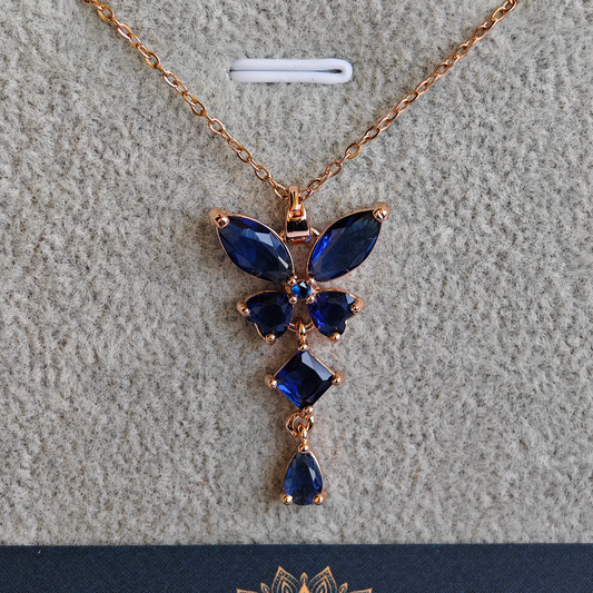 Blue Crystals Anti Tarnish 18K Rose Gold Plated Chain Pendant Necklace RGCP137