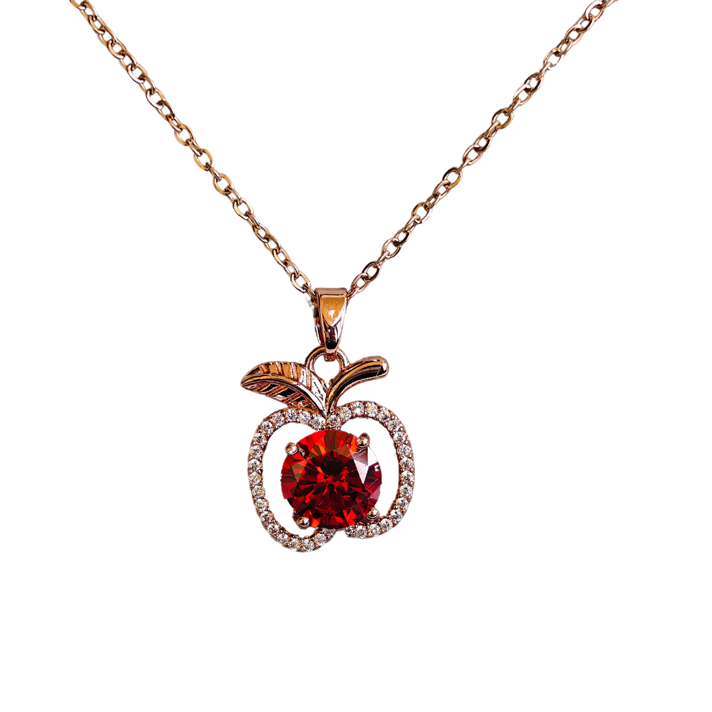 Rose Gold Plated Anti Tarnish Red Apple Anti Tarnish Pendant Necklace RGCP138