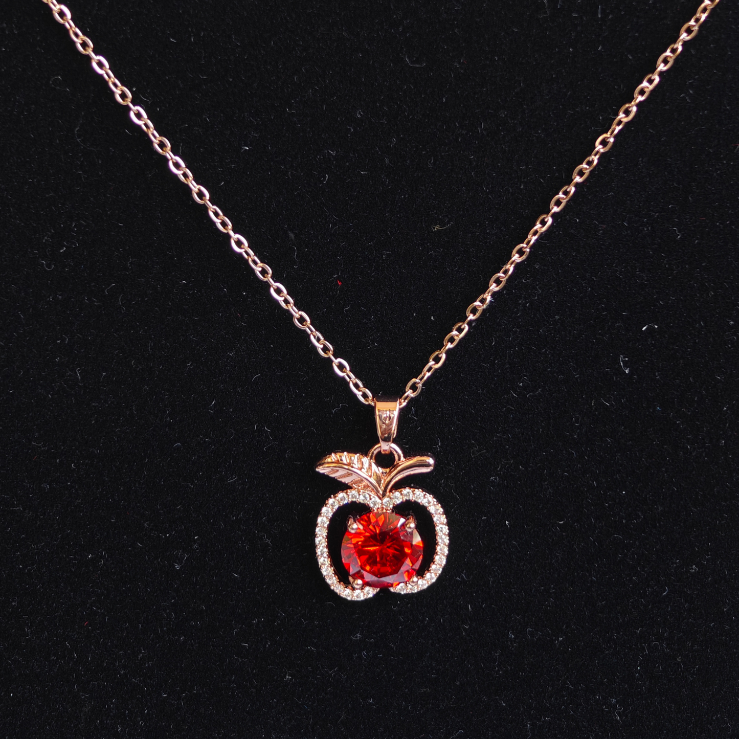 Rose Gold Plated Anti Tarnish Red Apple Anti Tarnish Pendant Necklace RGCP138