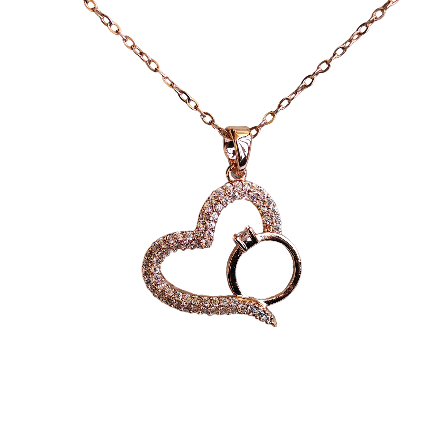 Ring Heart 18K  Rose Gold Plated Anti Tarnish Pendant Necklace Rose Gold RGCP139