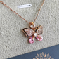 Pink Crystal Butterfly Anti Tarnish Pendant Necklace Rose Gold RGCP140