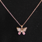 Pink Crystal Butterfly Anti Tarnish Pendant Necklace Rose Gold RGCP140