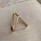 18K Gold Plated Anti-Tarnish V Ring – Elegant Minimalist Open Ring with Crystal Accents for Women