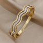 Waves of Elegance Aura 27™ Gold Cuff Bracelet for Women – Wave Design| Anti-Tarnish Demifine Bangle - The Soul Jewellery