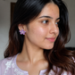Purple Floral Pearl Stud Earrings for Women – Gold-Tone Enamel Flower Demi Fine Earrings - Soul Jewellery