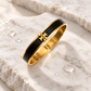 Black Enamel Gold-Tone Stainless Steel Openable Bangle Bracelet for Men and Women