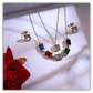 Luxury Gold-Tone Multi-Color Gemstone Necklace & Stud Earring Set – Square-Cut Statement Jewelry for Women ATCP177