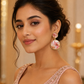 Blush Pink Marble-Effect Round Drop Earrings for Women – Gold-Tone Double Circle Dangle Earrings - Soul Jewellery